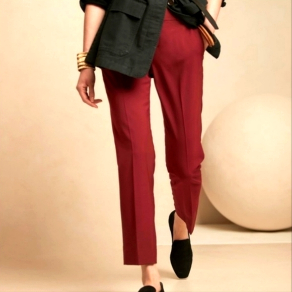 Banana Republic Ryan Fit Maroon Slacks Pants Mid Rise Crop Ankle Womens Ankle - Picture 1 of 15